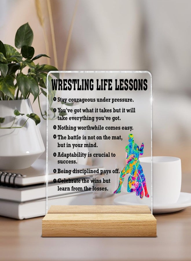 QODMGD Wrestling Gifts for Men, Motivational Gifts for Wrestlers, Wrestling Life Lessons Acrylic Plaque Sign with Wooden Stand Home Office Decor - Image 4